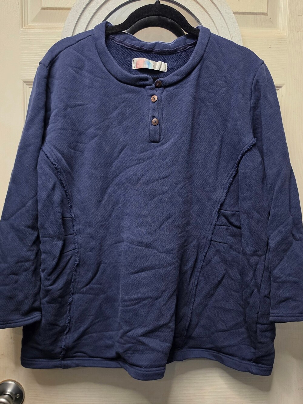 Free People Beach Navy Button-Front Pullover Sweatshirt